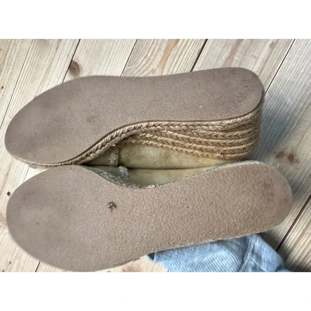 Jack Rogers‎ Metallic Gold Leather Espadrille Wedge Peep Toe Shoes Women Size 6